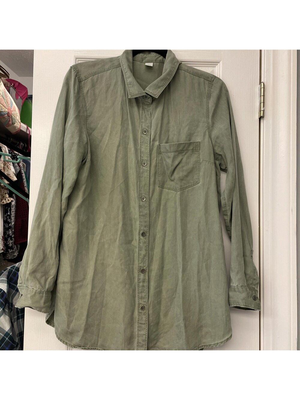 Old Navy Shirt Mens Large Military Combat Green Button Down Collar Long Sleeve